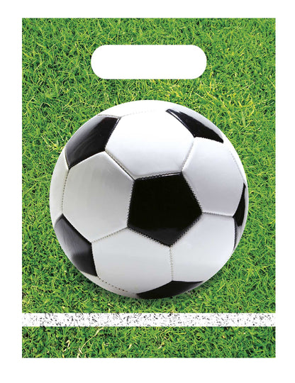 6 pungi de plastic pentru petreceri cu fotbal, 23 x 16 cm