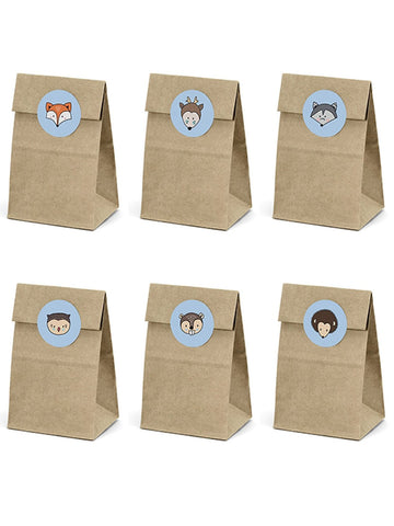6 pungi din hârtie kraft și stickere cu animale din pădure 