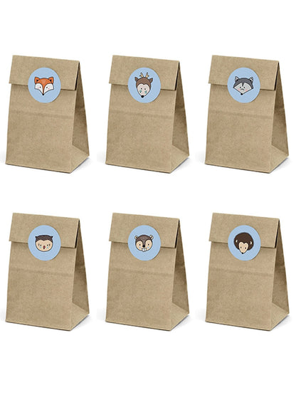 6 pungi din hârtie kraft și stickere cu animale din pădure 