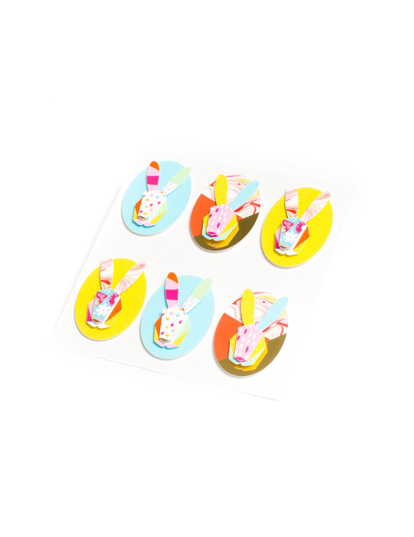 6 autocolante cu grafică multicoloră cu iepuri 4.5 cm pentru Paște