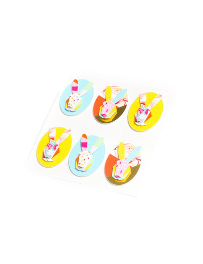 6 autocolante cu grafică multicoloră cu iepuri 4.5 cm pentru Paște