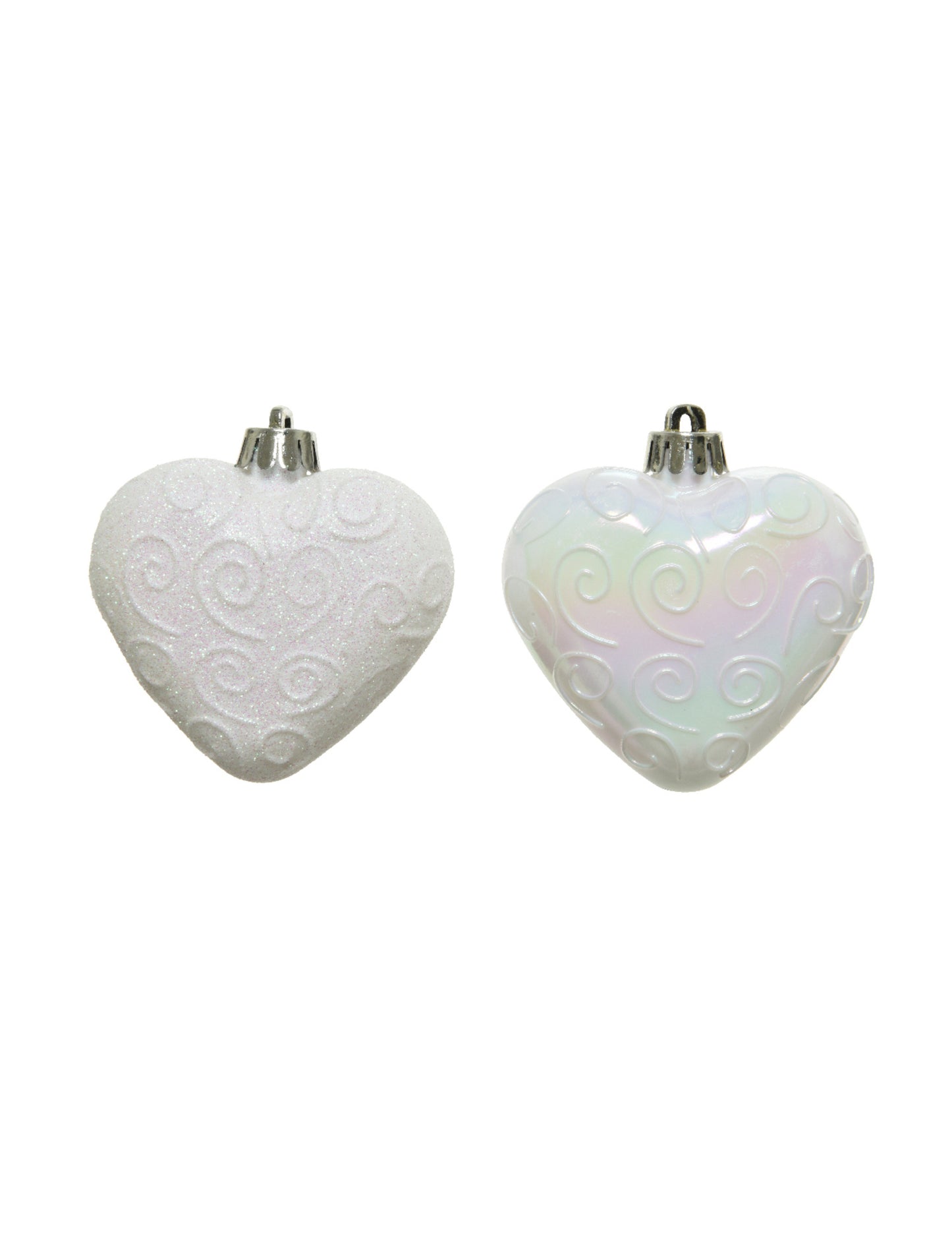 6 decorațiuni suspendate pentru brad, inimi albe 6 cm 