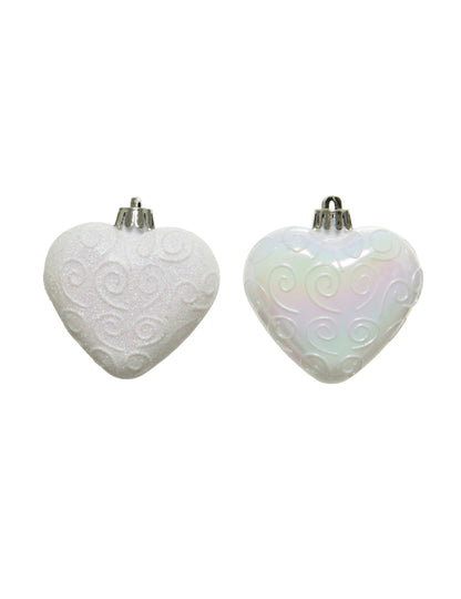 6 decorațiuni suspendate pentru brad, inimi albe 6 cm 