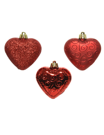 6 agățători pentru brad inimioare roșii 7,5 cm 