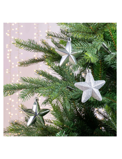 6 agățători pentru brad stele argintii 7,5 cm 