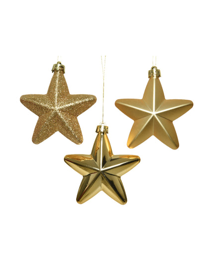 6 ornamente de brad de Crăciun cu stea aurie strălucitoare 7.5 cm