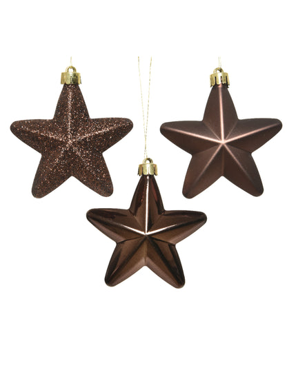 6 decorațiuni suspendate pentru brad, steluțe ciocolatii 7,5 cm 