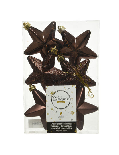 6 decorațiuni suspendate pentru brad, steluțe ciocolatii 7,5 cm 