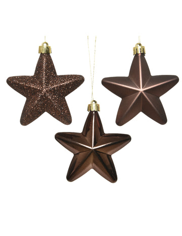 6 decorațiuni suspendate pentru brad, steluțe ciocolatii 7,5 cm 