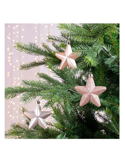 6 ornamente de Crăciun cu steluțe roz pudrate 7,5 cm