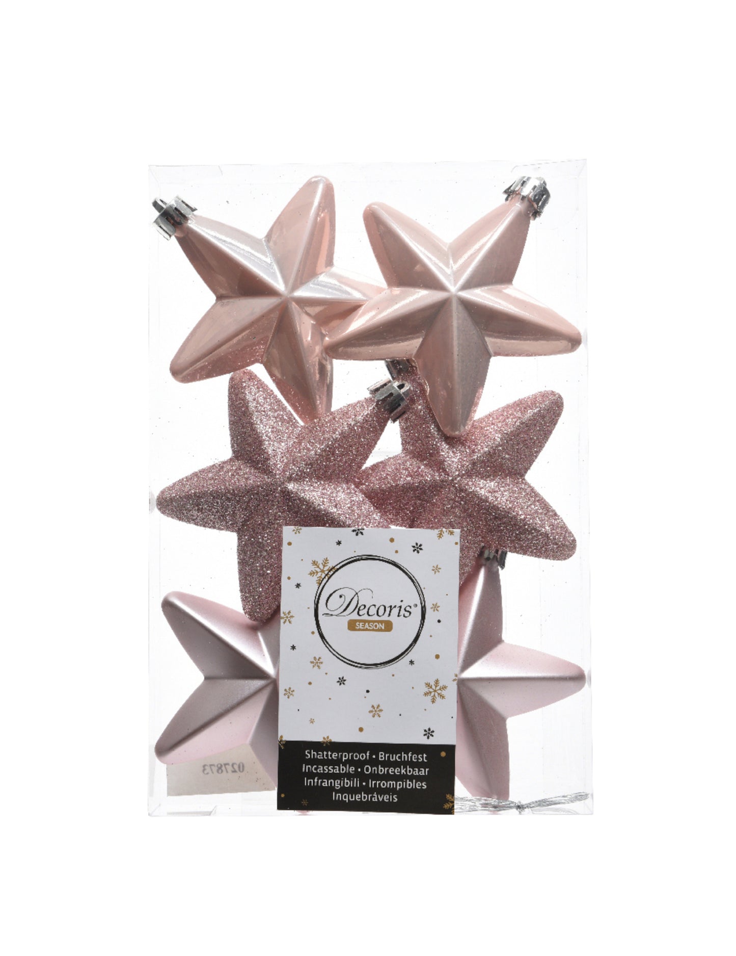 6 ornamente de Crăciun cu steluțe roz pudrate 7,5 cm