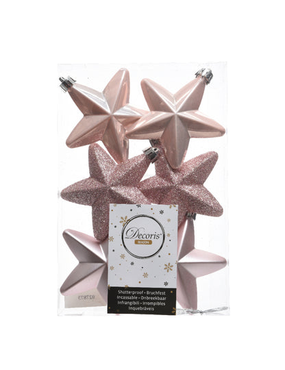 6 ornamente de Crăciun cu steluțe roz pudrate 7,5 cm