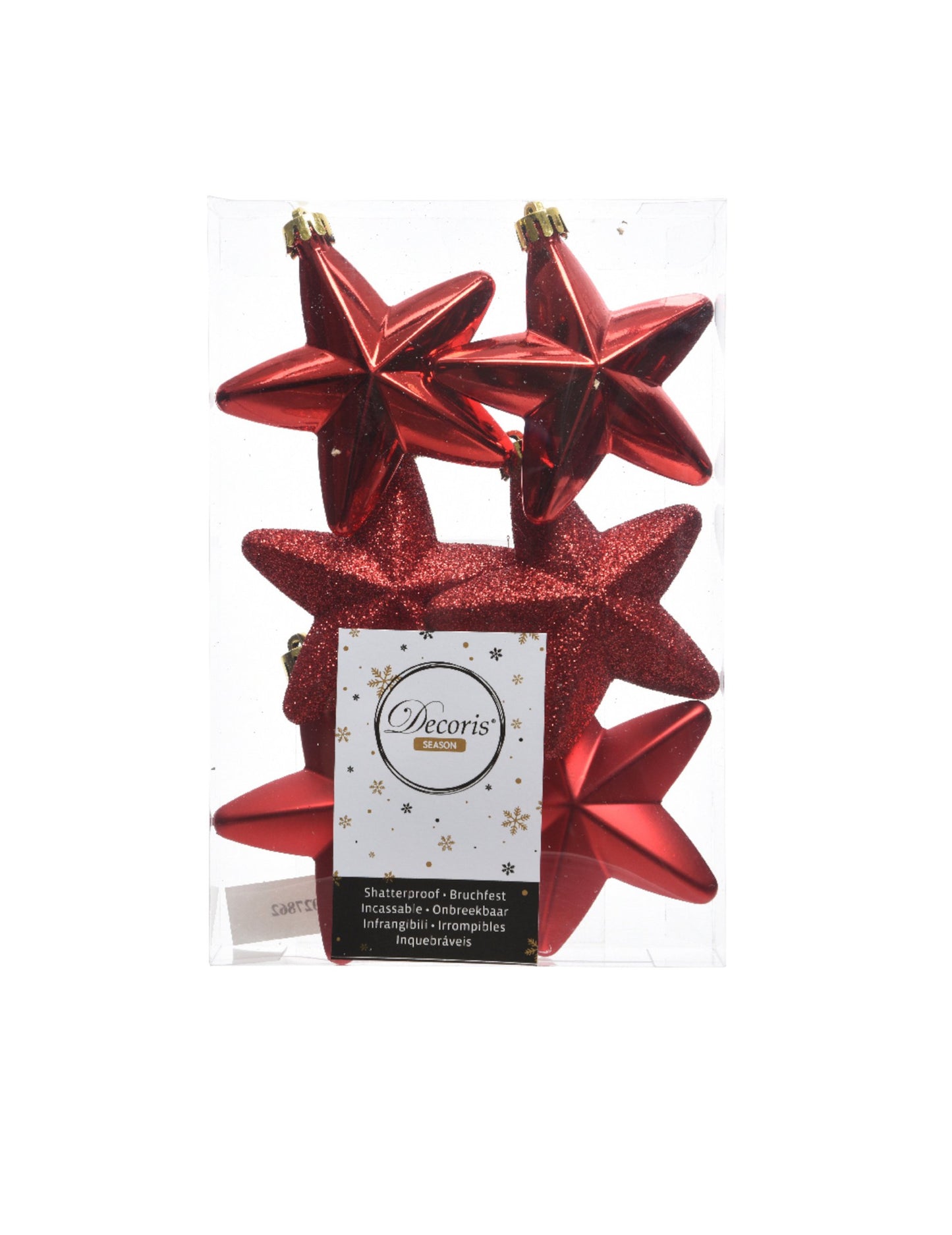 6 ornamente de brad de Crăciun cu stea roșie 7.5 cm strălucitor și mat