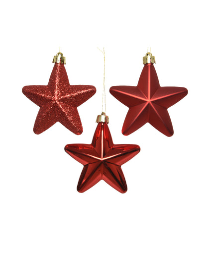 6 ornamente de brad de Crăciun cu stea roșie 7.5 cm strălucitor și mat