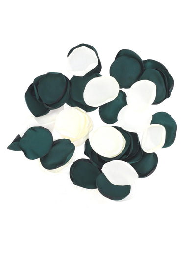 60 petale din satin fildeș și verde închis 3,5 cm