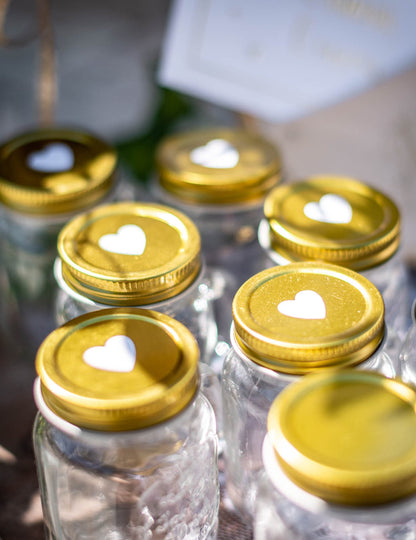 64 de autocolante albe și aurii în formă de inimă, 1,5 până la 3 cm decorațiuni de nuntă