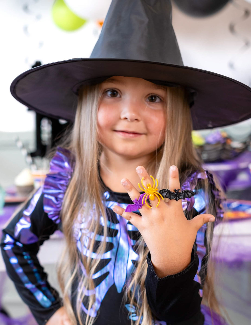 Inele cu liliac și păianjeni halloween pentru copil multicolore din plastic