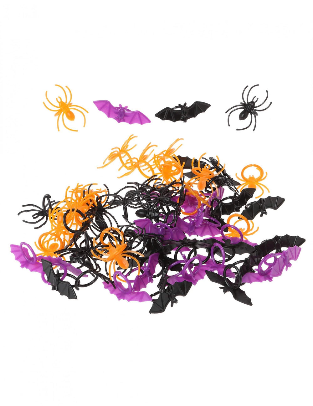 Inele din plastic cu lilieci și păianjeni pentru halloween negru portocaliu și mov