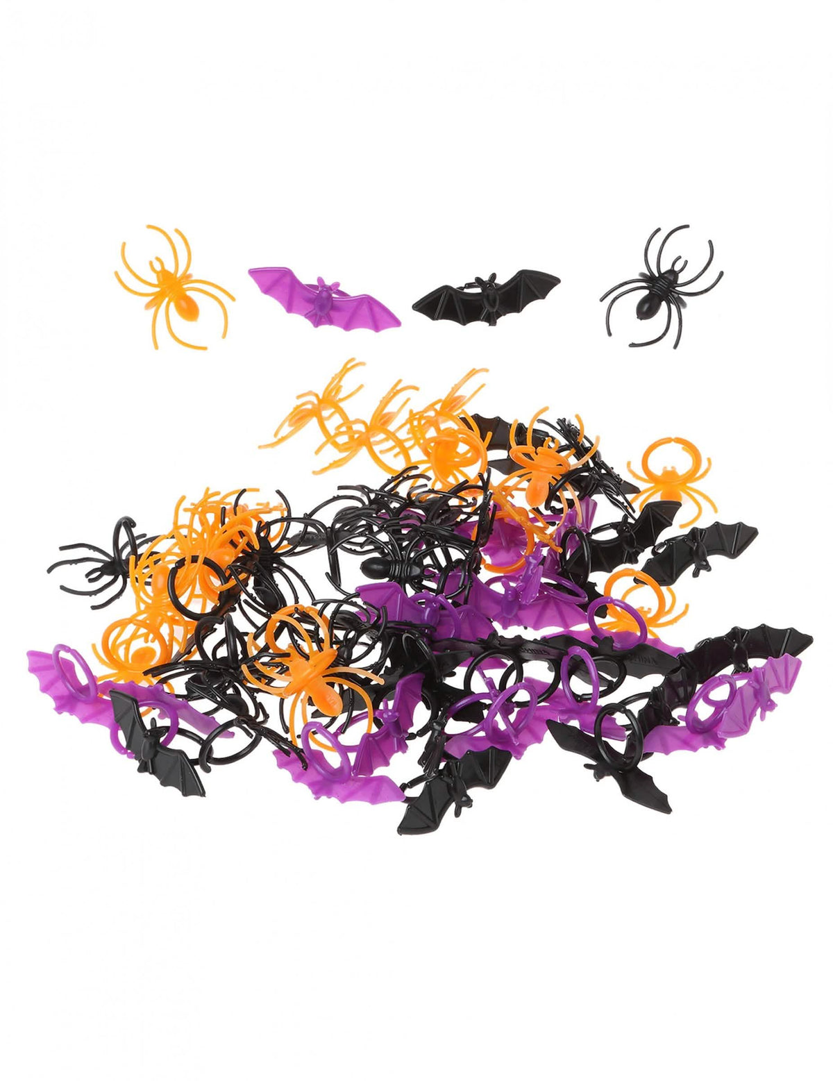Inele din plastic cu lilieci și păianjeni pentru halloween negru portocaliu și mov