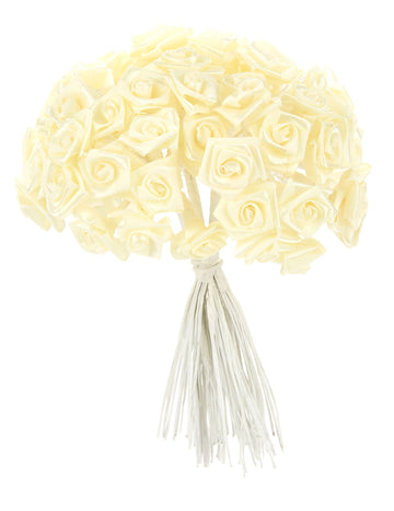 48 mini trandafiri din satin ivoire 1 x 8 cm pentru nuntă 