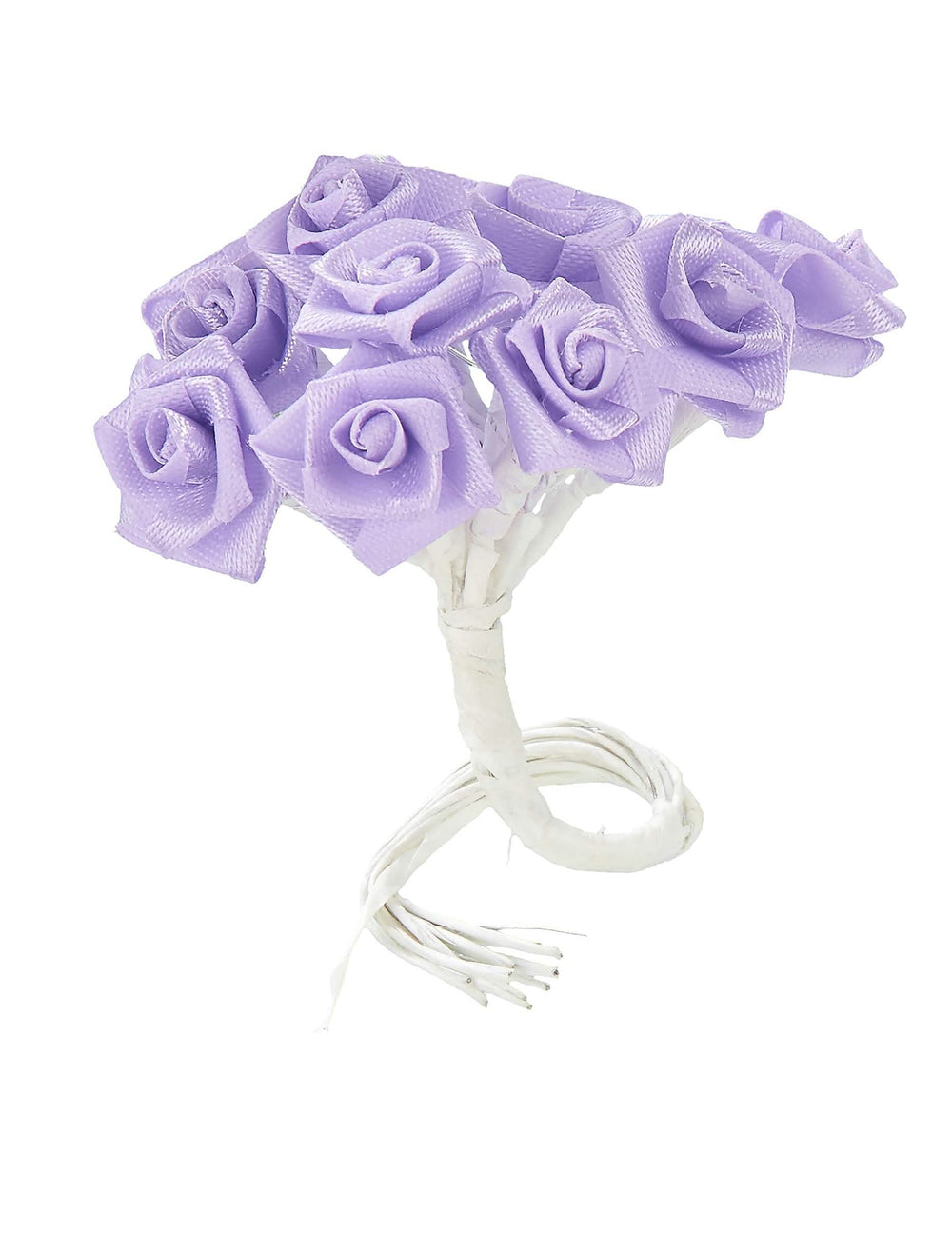 Privire de ansamblu asupra buchetului de mini trandafiri din satin pentru decorarea nunții, liliachiu