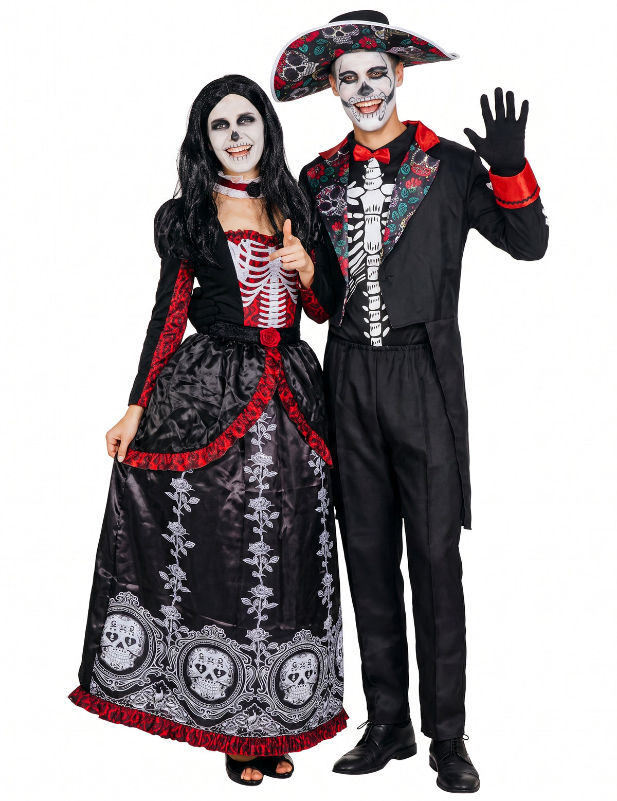 Costum de cuplu schelet Dia de los Muertos pentru adulți