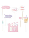 Accessoires photobooth pyjama party girly pour enfant rose et pastel irisé en carton