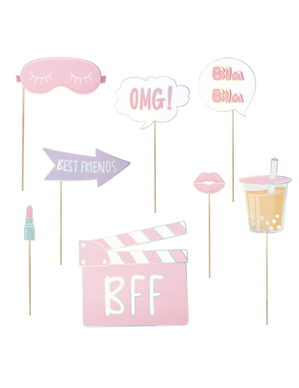 Accessoires photobooth pyjama party girly pour enfant rose et pastel irisé en carton