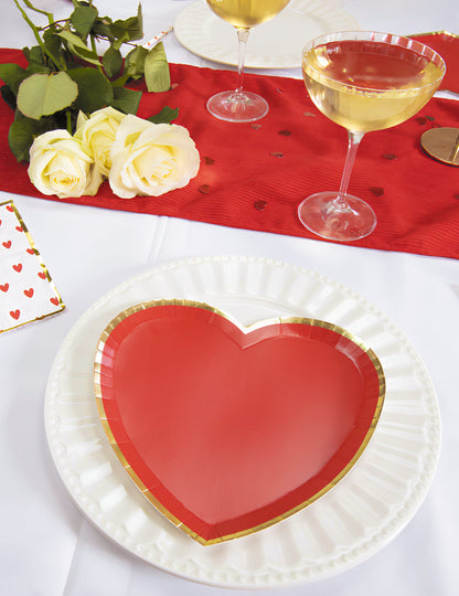 8 Assiettes en carton cœur rouge et or 19 cm