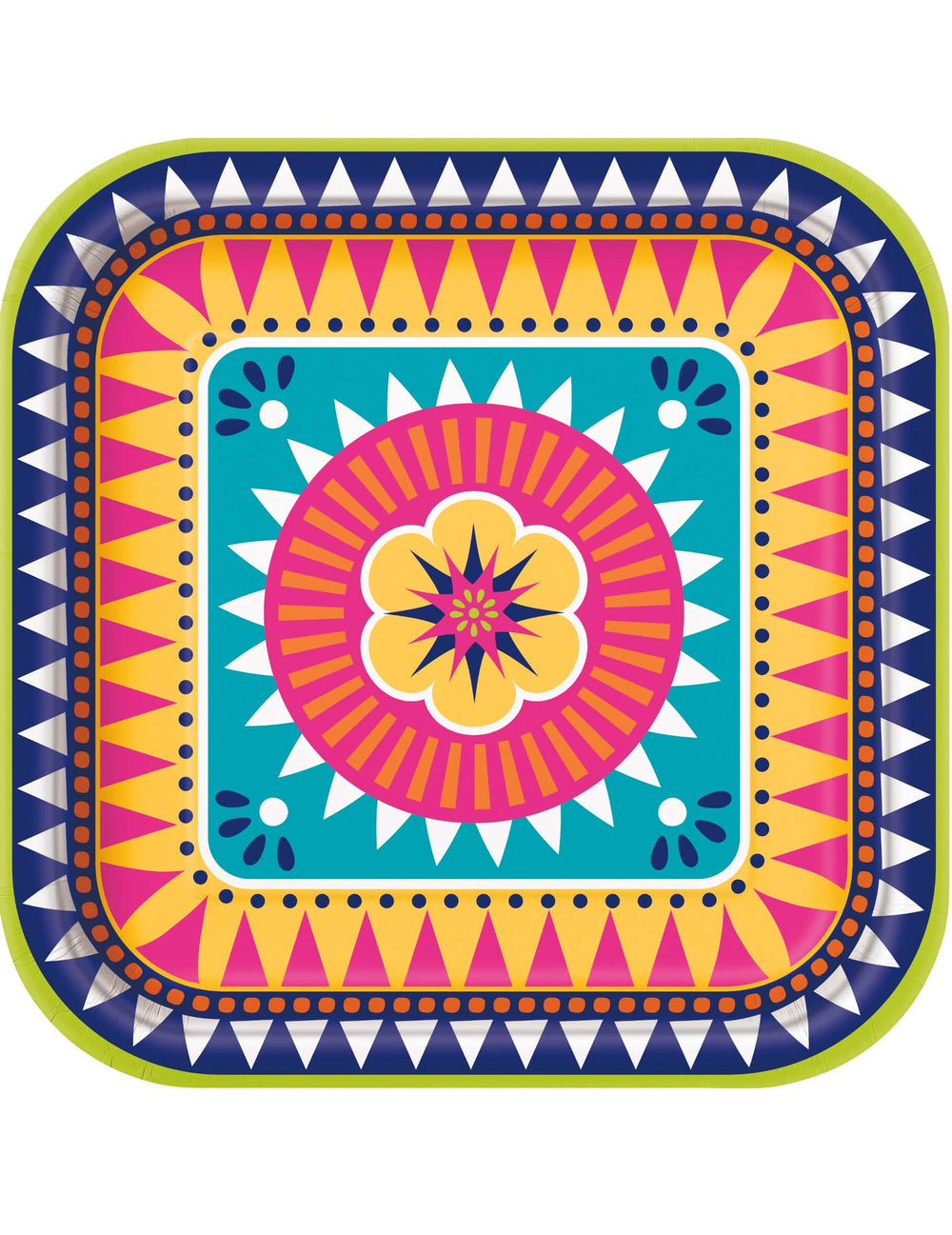 farfurii pătrate din carton boho fiesta multicolore cu motiv floare