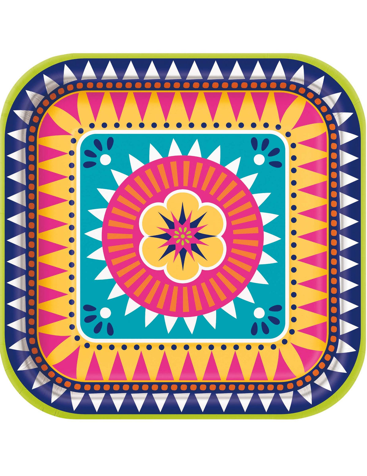 farfurii pătrate din carton boho fiesta multicolore cu motiv floare