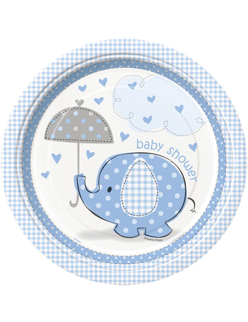 8 farfurii din carton elefant albastru 23 cm baby shower băiat 