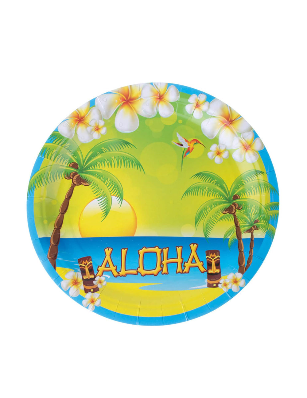 farfurii de carton Aloha multicolore cu palmieri și flori tropicale