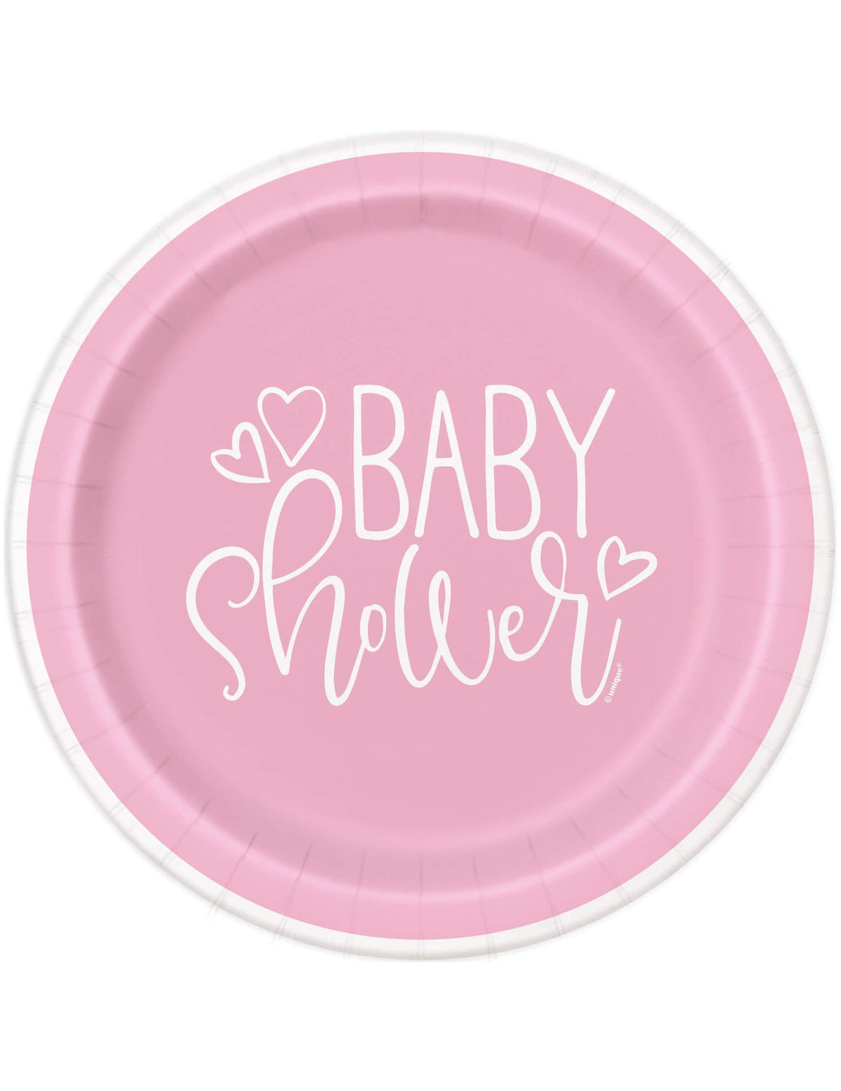 farfurii din carton baby shower pentru fată roz și albe cu inimi