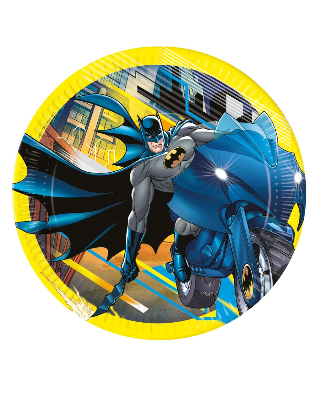 farfurii din carton Batman pentru aniversare galben cu Batman pe motocicleta sa