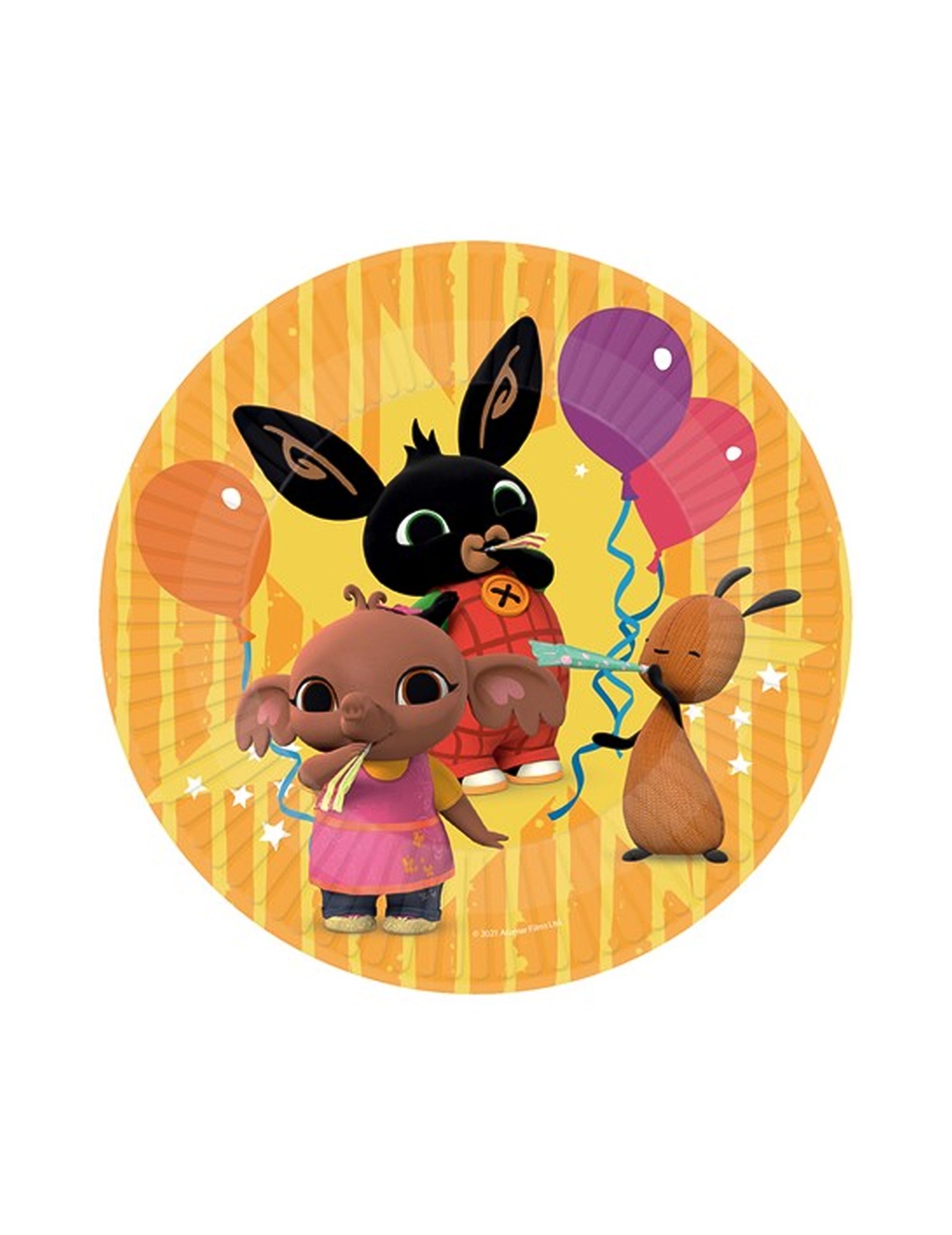 Assiettes en carton Bing pour enfant orange avec personnages et ballons de fête