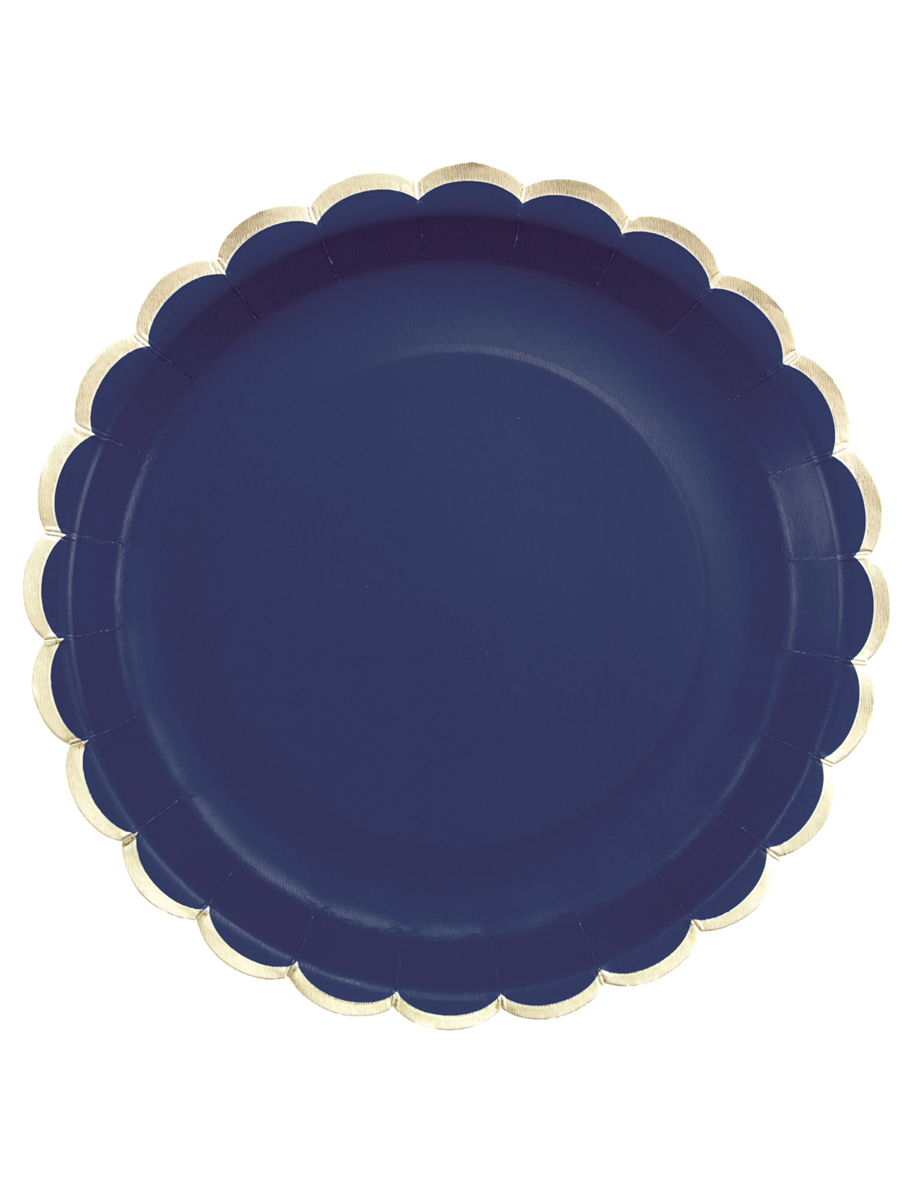Assiettes festonnées en carton élégantes pour fête bleu marine et or