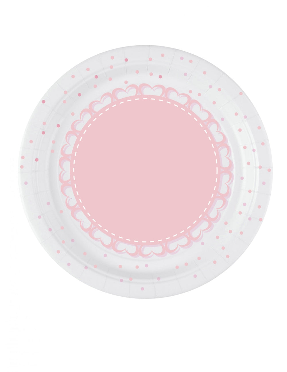 Assiettes en carton cœurs roses blanches à pois roses