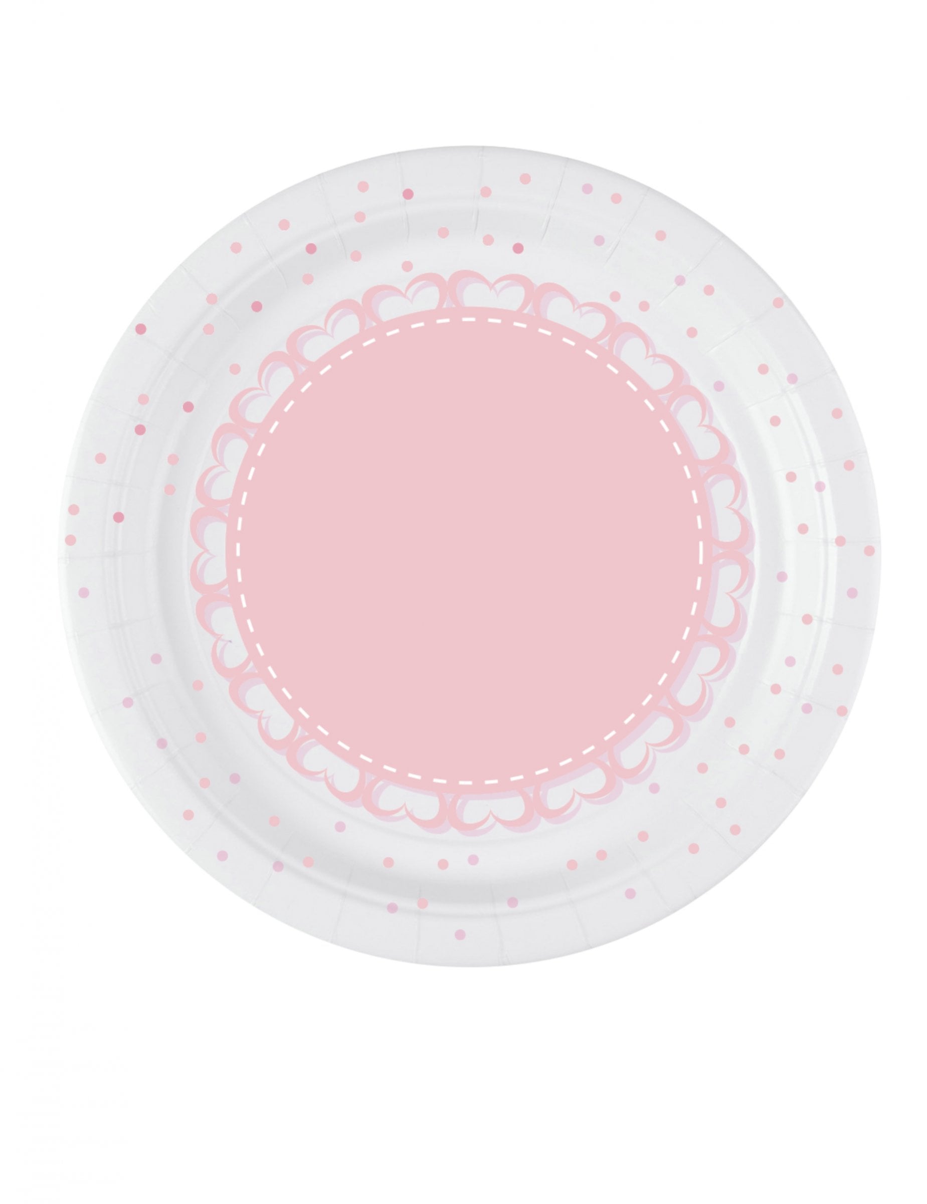 Assiettes en carton cœurs roses blanches à pois roses