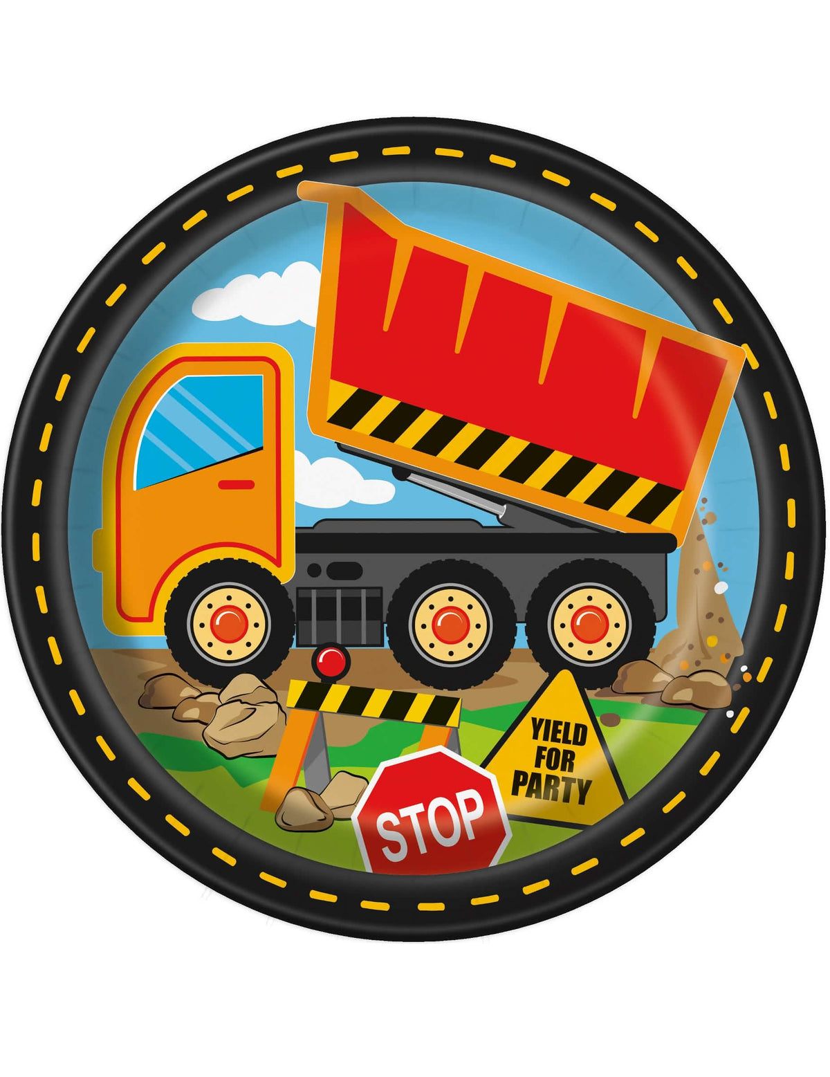 farfurii din carton șantier pentru copil cu camion basculant galben și roșu