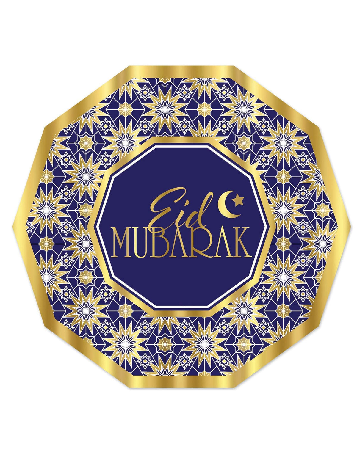 farfurii din carton Aïd Mubarak pentru petrecere albastre și aurii octogonale