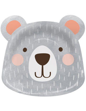 8 farfurii din carton în formă de cap de urs gri 20,8 x 21,6 cm 