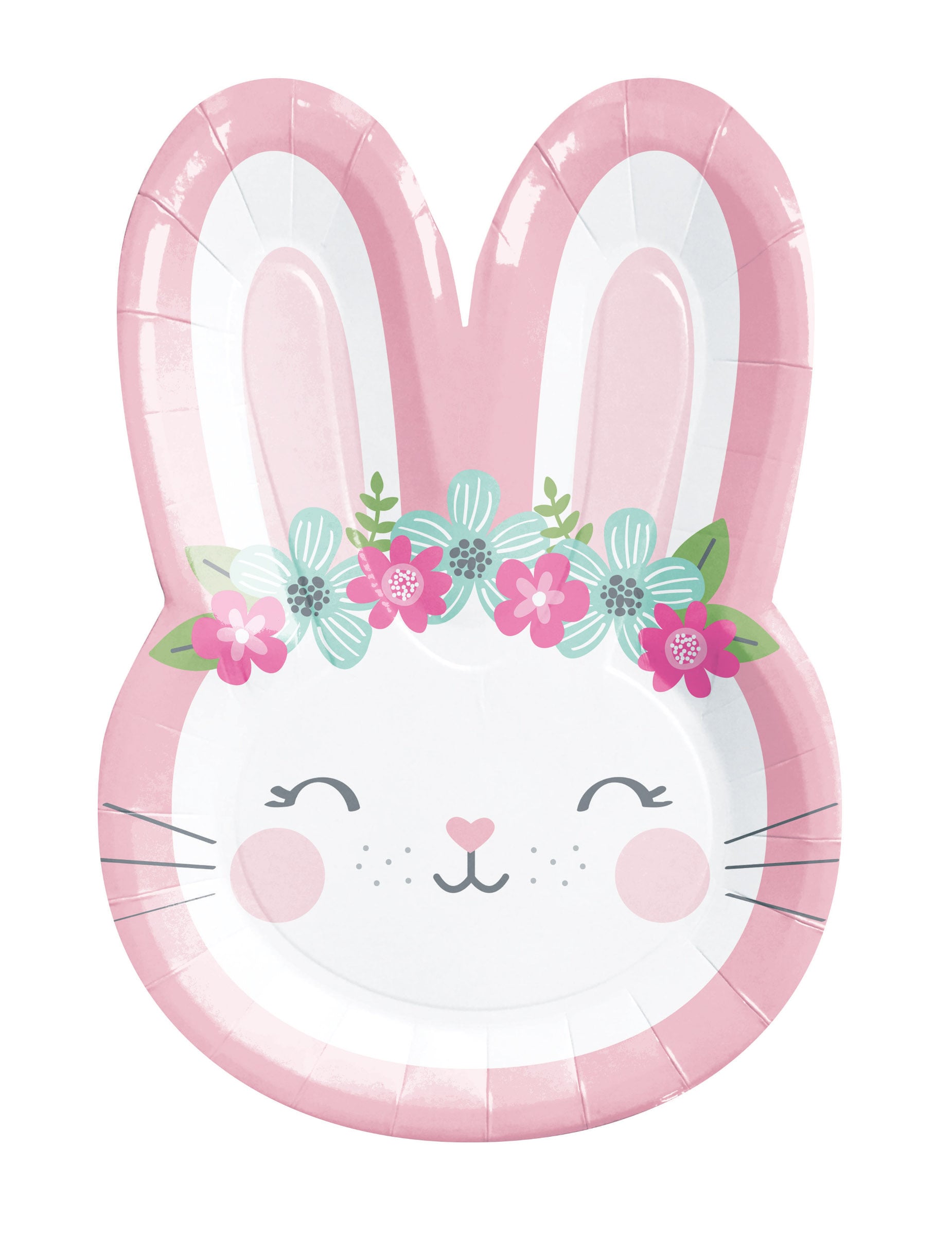 Assiettes en carton Petit Lapin pour enfant rose avec couronne de fleurs