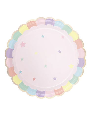 8 assiettes festonnées en carton rose pastel 23 cm étoiles arc-en-ciel