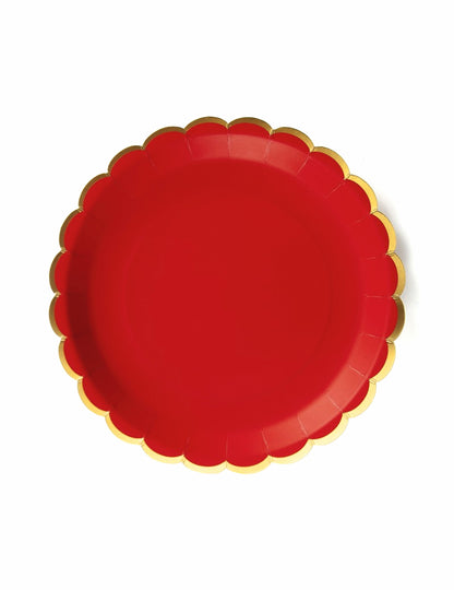 8 farfurii de carton roșii și aurii, festonate, 23 cm de Crăciun