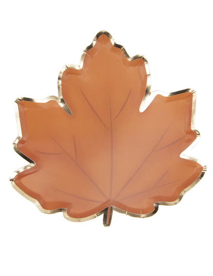 8 farfurii de hârtie cu un design cu frunze de toamnă 23 cm bordură aurie