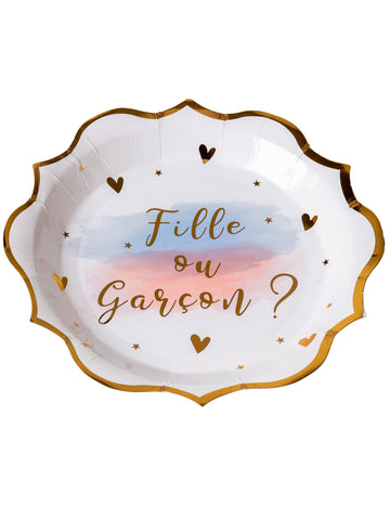 8 farfurii de hârtie roz, albastre și aurii pentru fete sau băieți (23) cm pentru petrecerea de baby shower