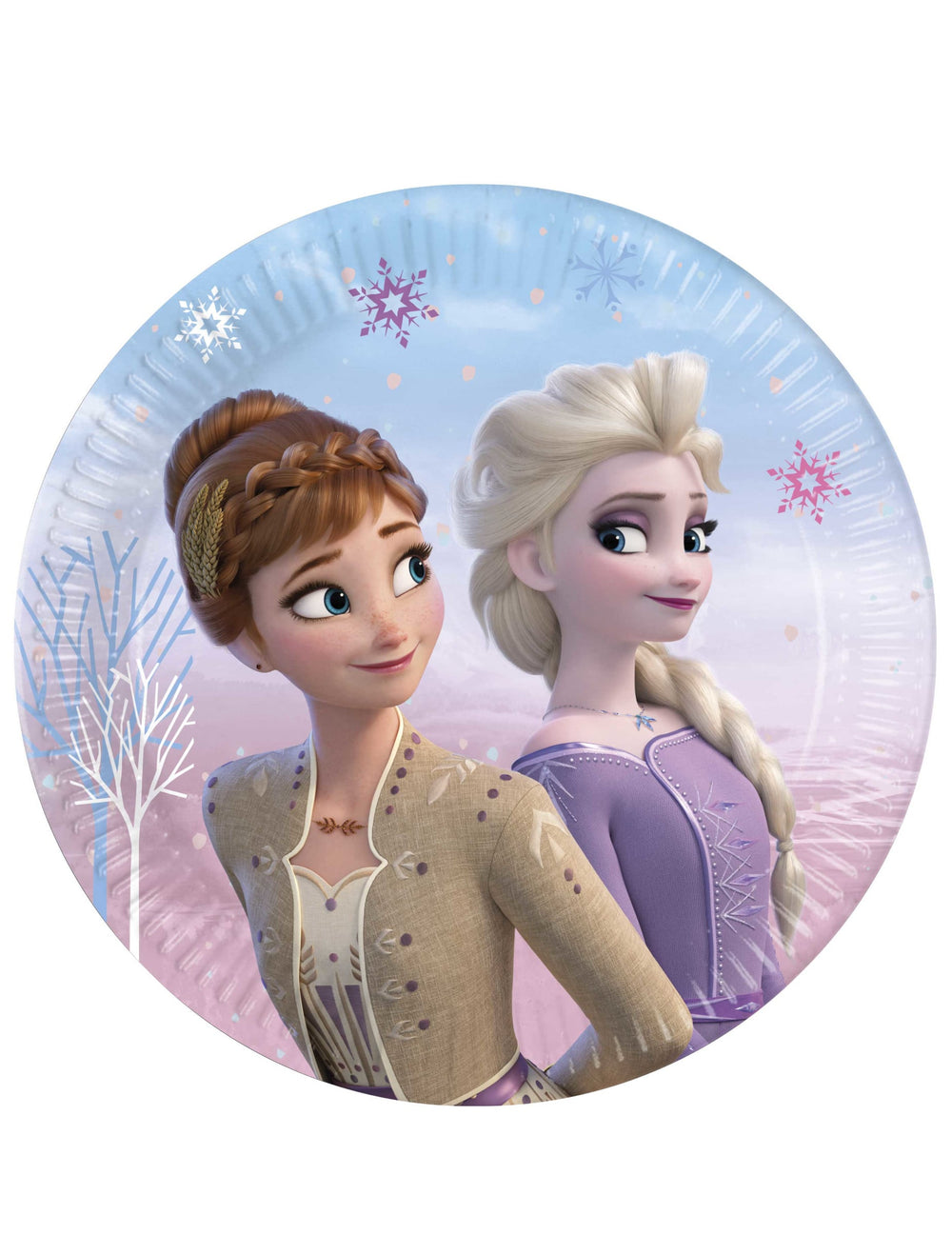 Assiettes en carton La Reine des Neiges pour enfant bleues et violettes avec Anna et Elsa