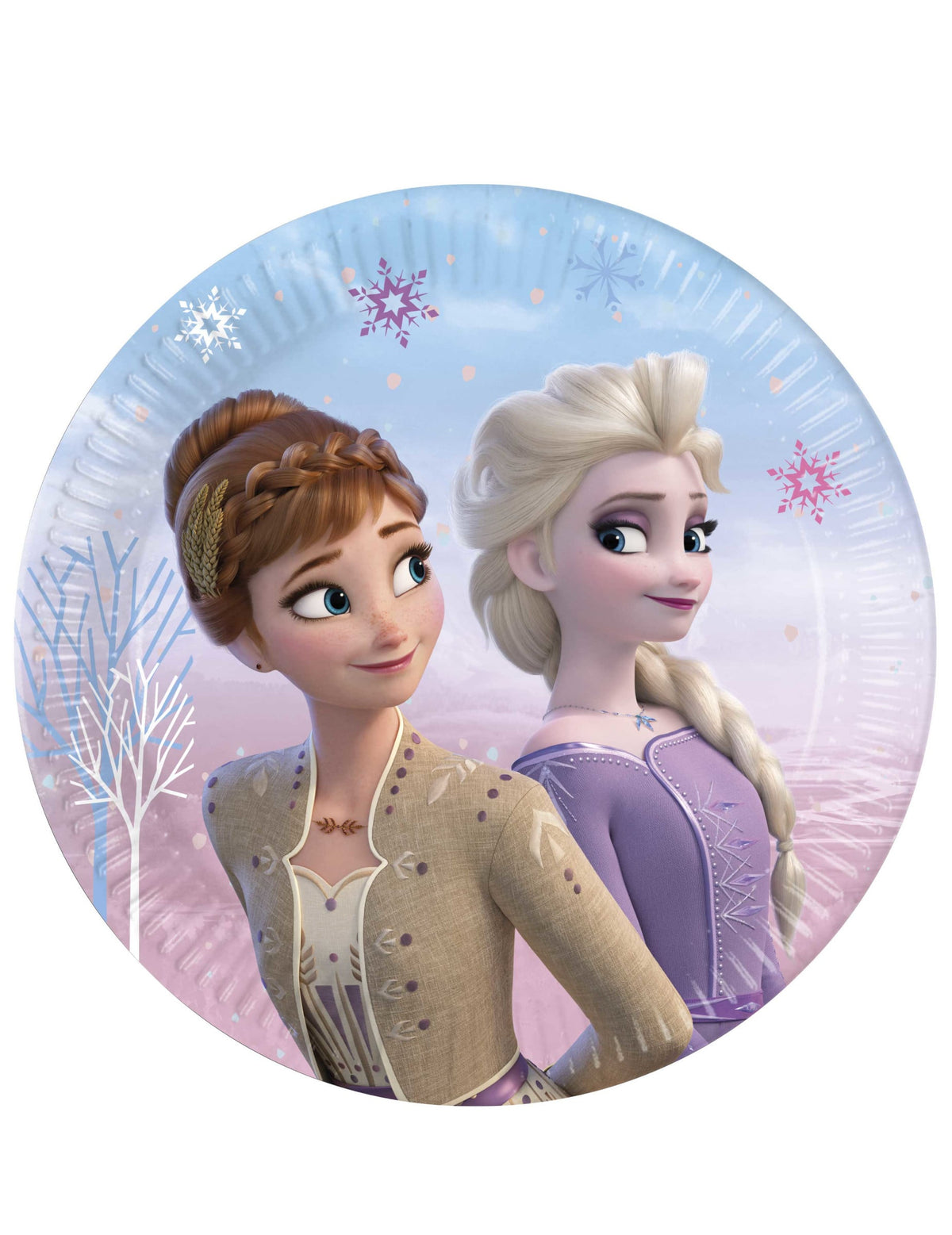 Assiettes en carton La Reine des Neiges pour enfant bleues et violettes avec Anna et Elsa