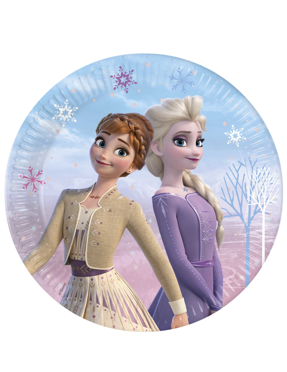 Assiettes en carton La Reine des Neiges pour enfant avec Anna et Elsa et flocons de neige